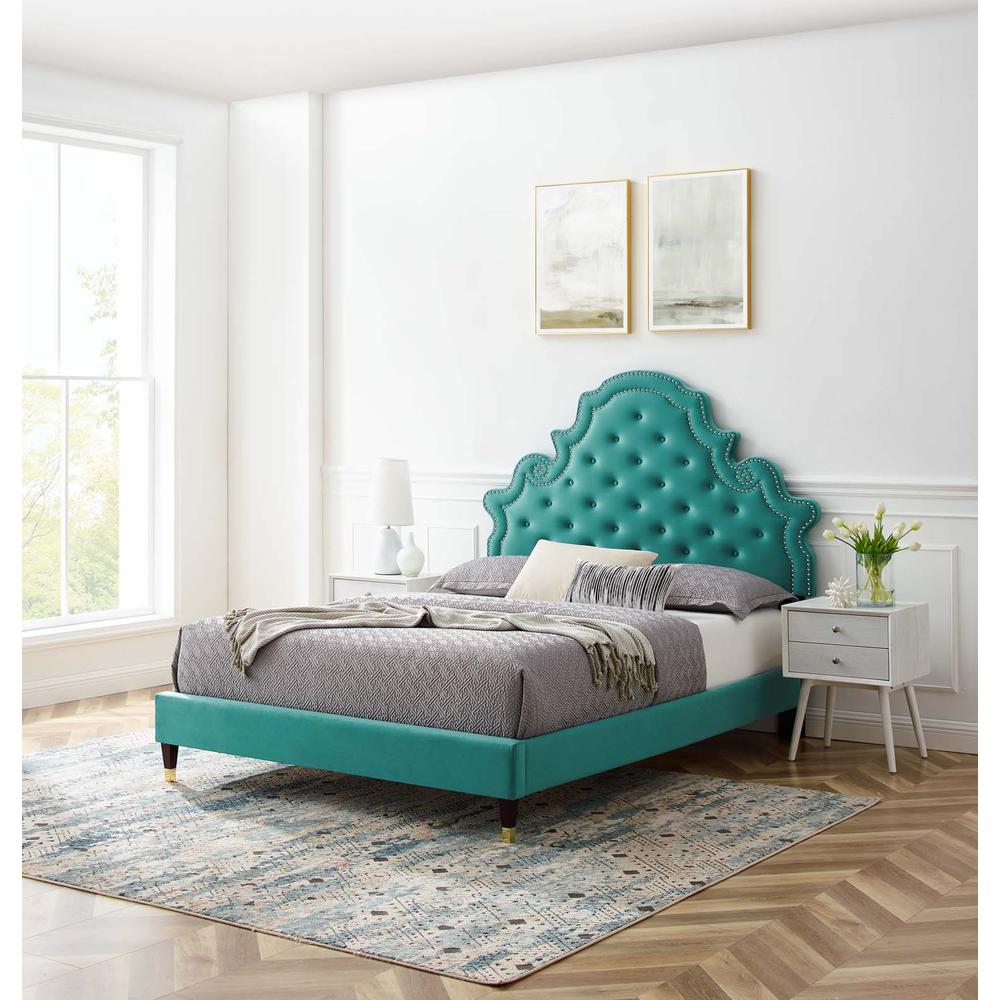Gwyneth Tufted Performance Velvet Twin Platform Bed. Picture 10