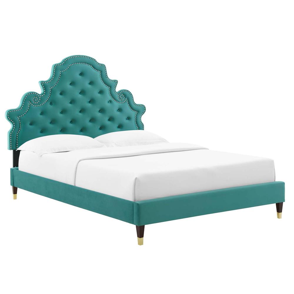 Gwyneth Tufted Performance Velvet Twin Platform Bed. Picture 1