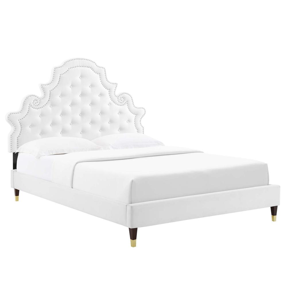 Gwyneth Tufted Performance Velvet Full Platform Bed. Picture 1