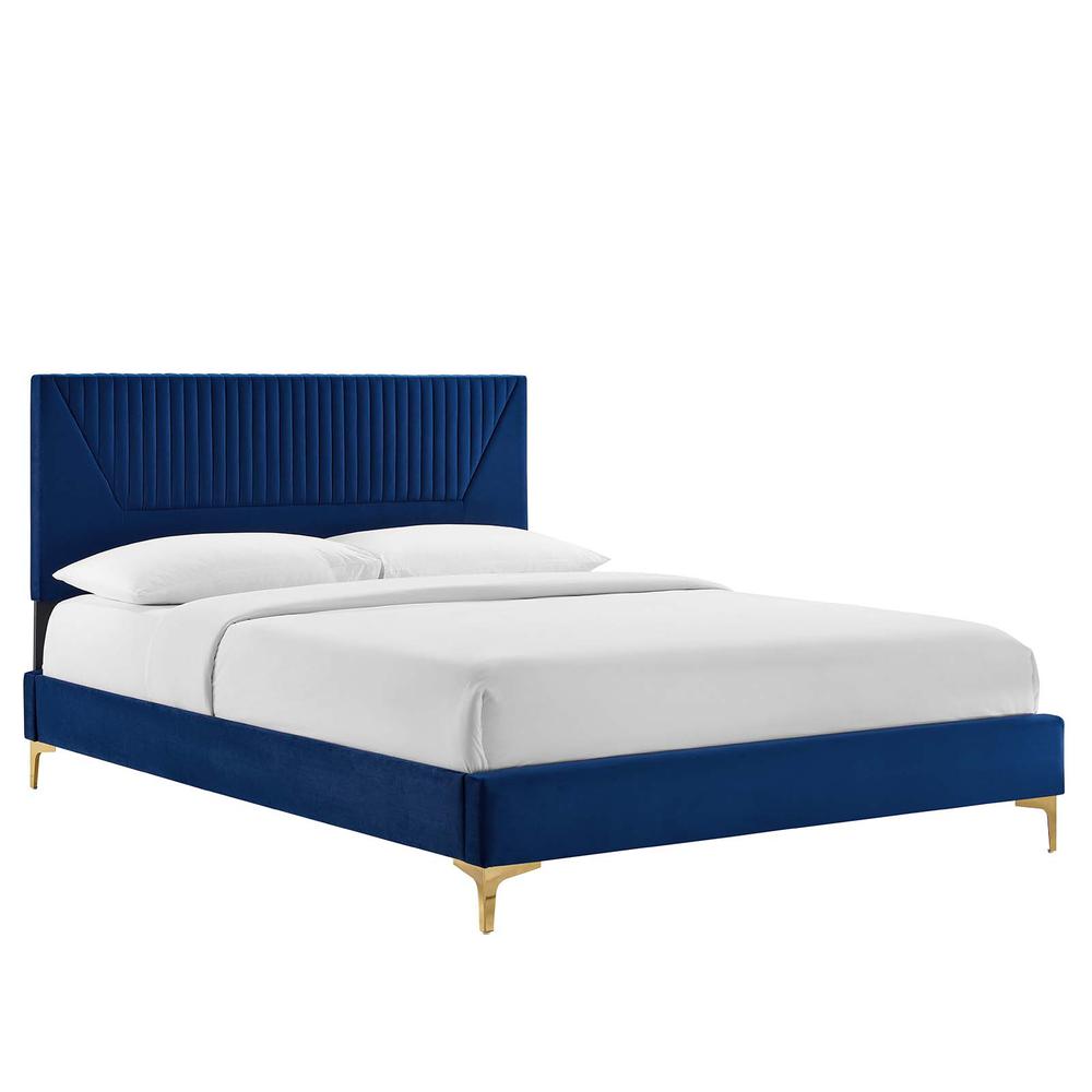 Yasmine Channel Tufted Performance Velvet Twin Platform Bed. Picture 1