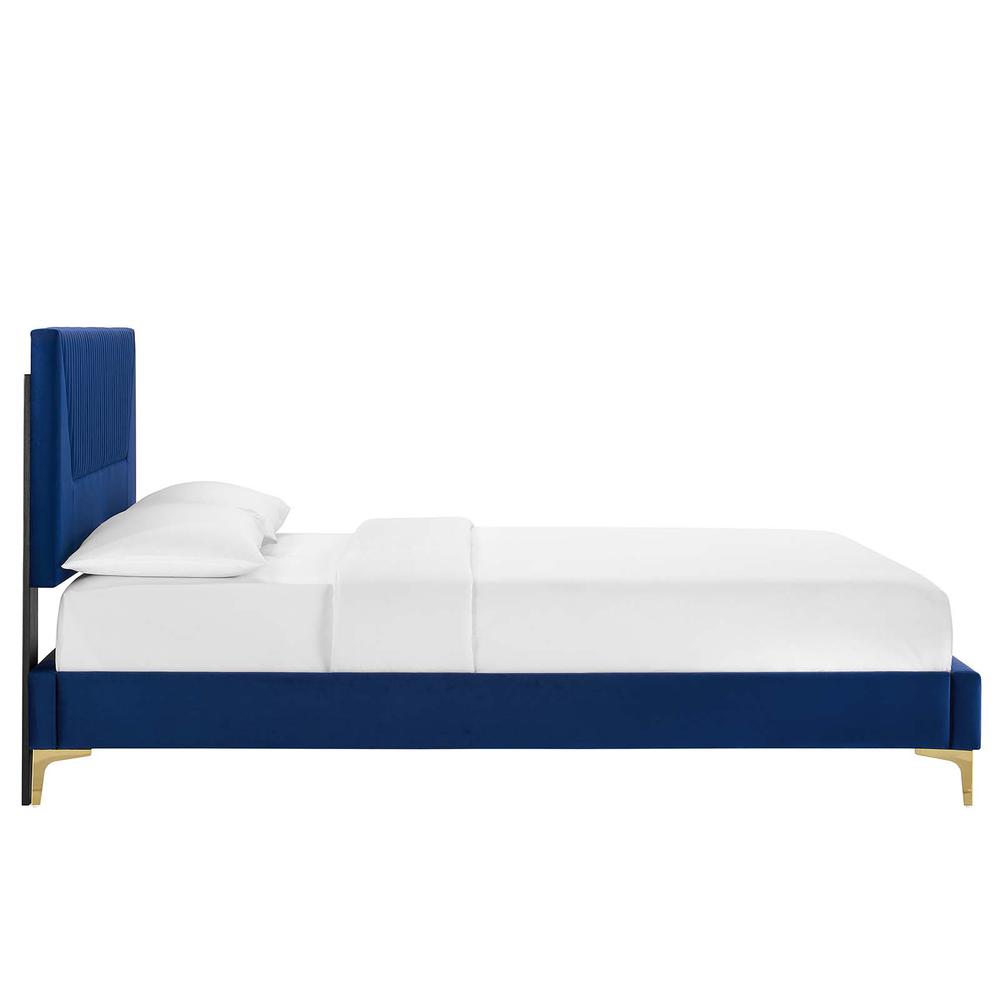 Yasmine Channel Tufted Performance Velvet Twin Platform Bed. Picture 2