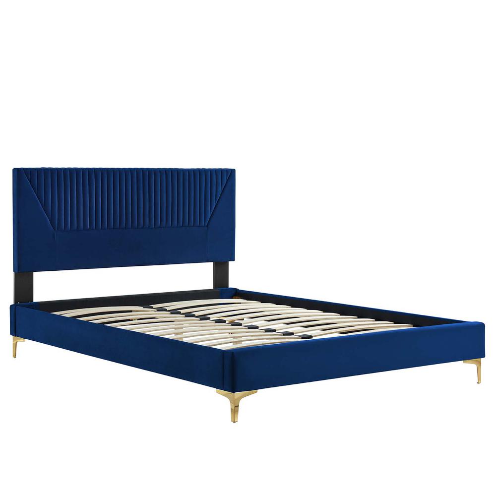 Yasmine Channel Tufted Performance Velvet Twin Platform Bed. Picture 4