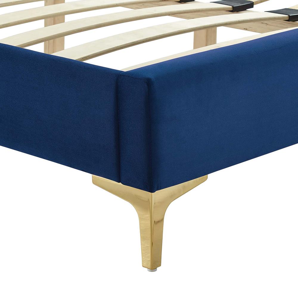 Yasmine Channel Tufted Performance Velvet Twin Platform Bed. Picture 5