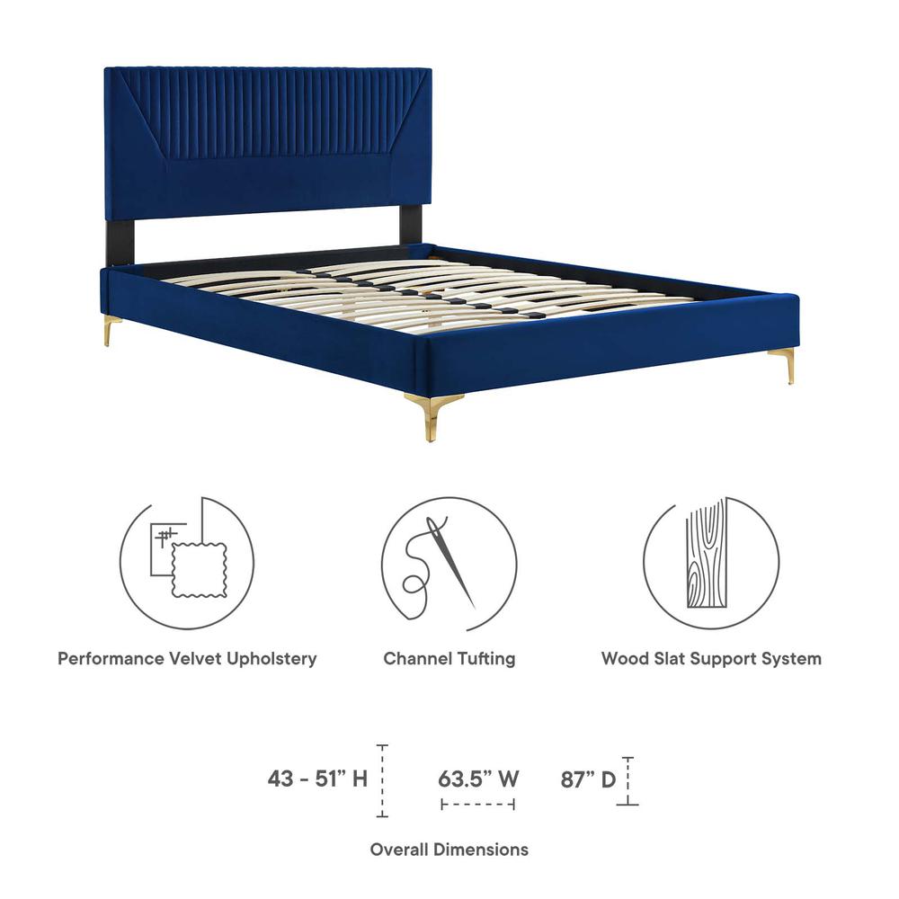 Yasmine Channel Tufted Performance Velvet Twin Platform Bed. Picture 6