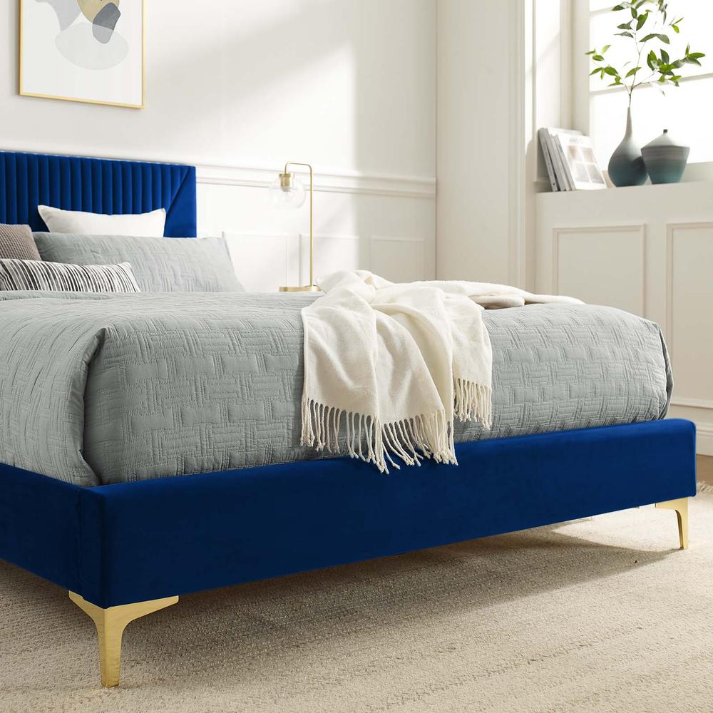 Yasmine Channel Tufted Performance Velvet Twin Platform Bed. Picture 7