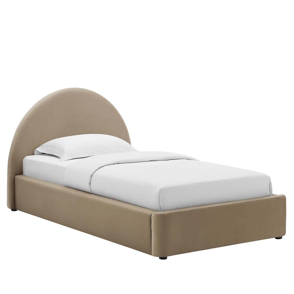 Resort Performance Velvet Arched Round Twin Platform Bed. Picture 1