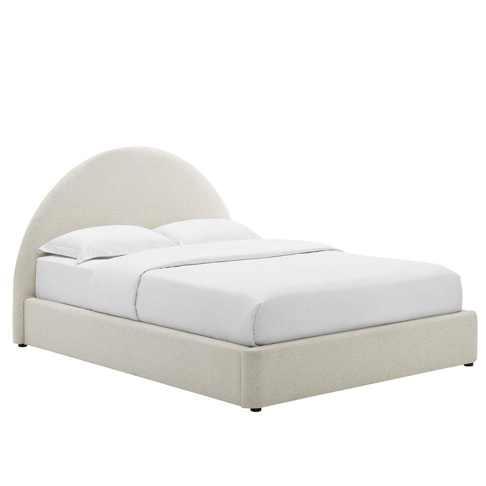 Resort Upholstered Fabric Arched Round Queen Platform Bed. Picture 1