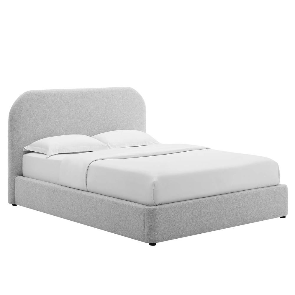 Keynote Upholstered Fabric Curved Queen Platform Bed. Picture 1