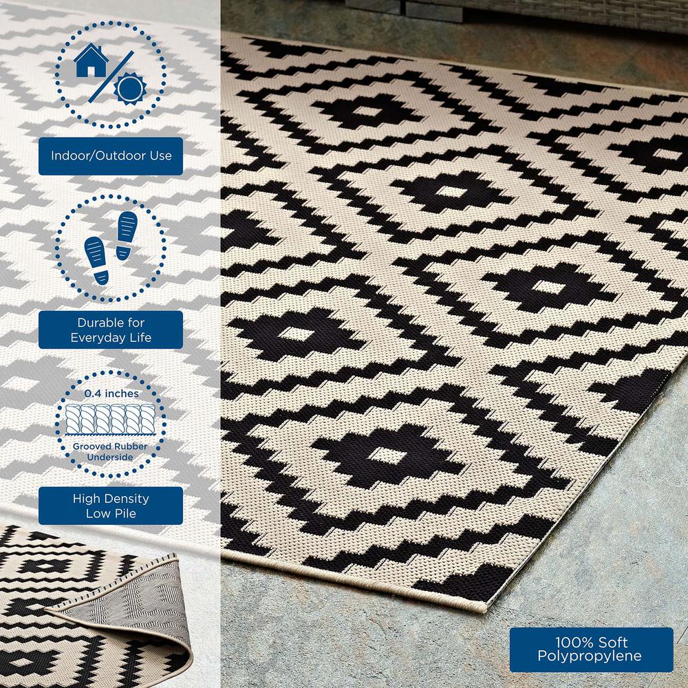 Perplex Geometric Diamond Trellis 9x12 Indoor and Outdoor Area Rug - Black and Beige R-1134A-912. Picture 7