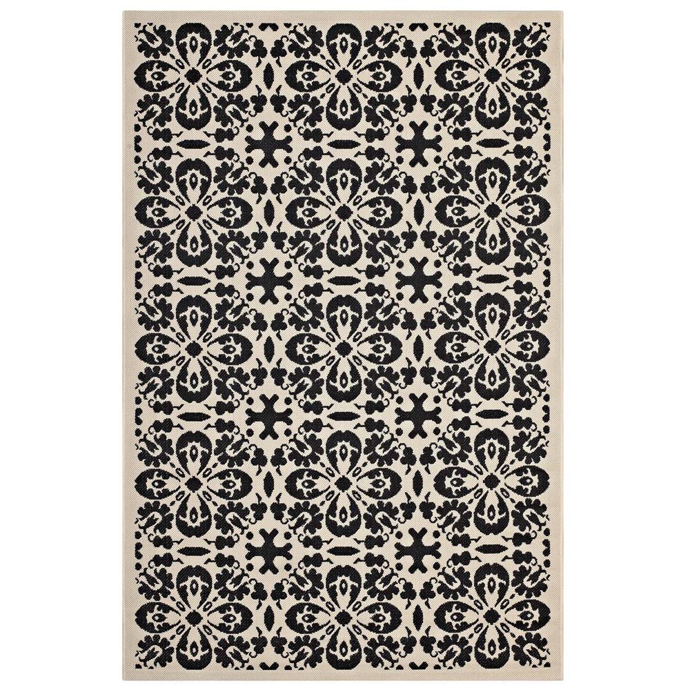 Ariana Vintage Floral Trellis 4x6 Indoor and Outdoor Area Rug - Black and Beige R-1142E-46. The main picture.