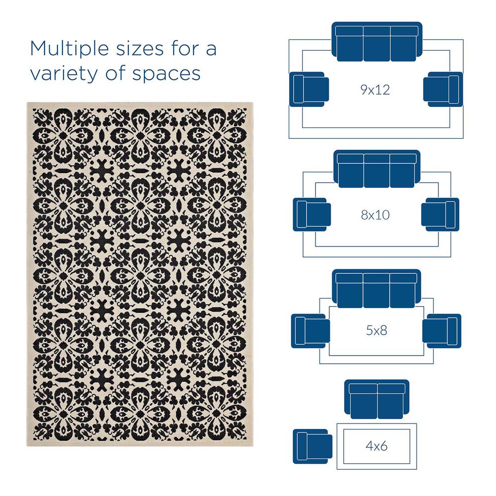 Ariana Vintage Floral Trellis 4x6 Indoor and Outdoor Area Rug - Black and Beige R-1142E-46. Picture 5