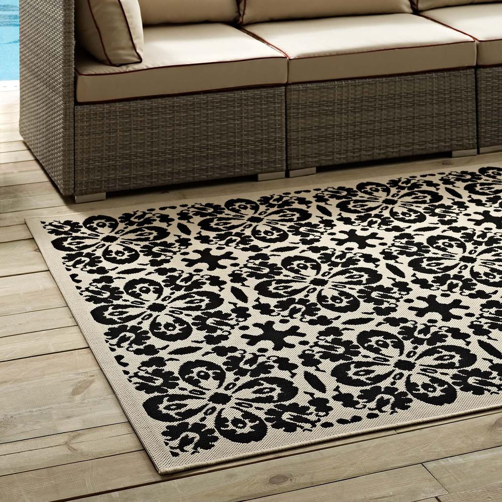 Ariana Vintage Floral Trellis 4x6 Indoor and Outdoor Area Rug - Black and Beige R-1142E-46. Picture 7