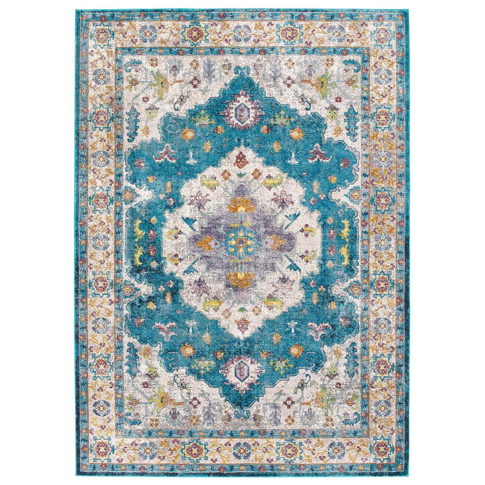 Success Anisah Distressed Floral Persian Medallion 4x6 Area Rug - Blue, Ivory, Yellow, Orange R-1163C-46. Picture 1