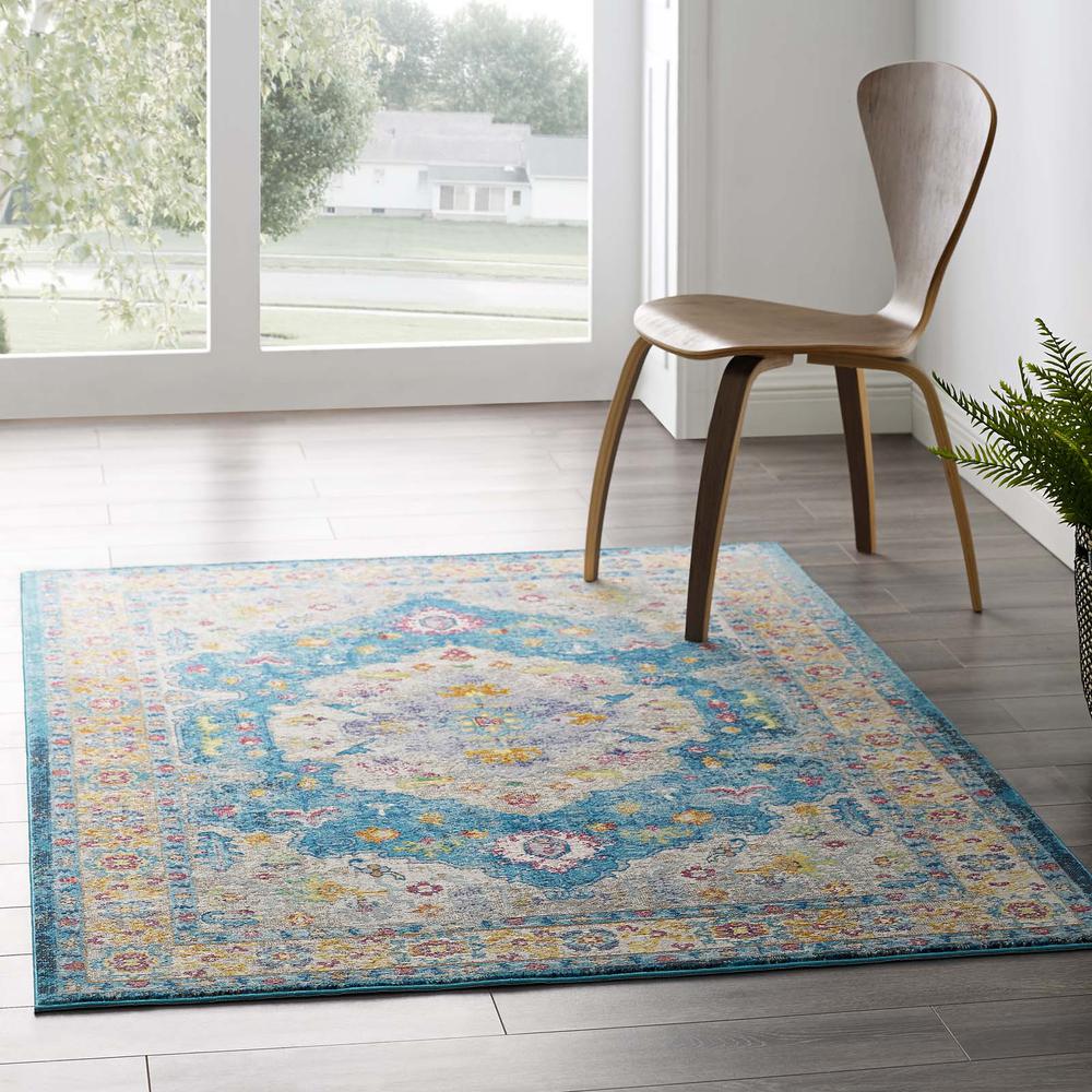 Success Anisah Distressed Floral Persian Medallion 4x6 Area Rug - Blue, Ivory, Yellow, Orange R-1163C-46. Picture 7