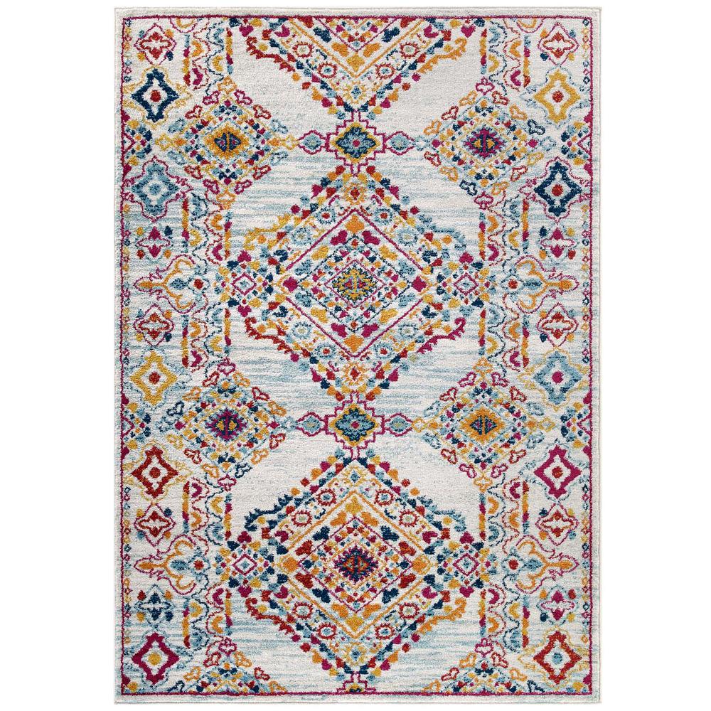 Entourage Khalida Distressed Vintage Floral Lattice 5x8 Area Rug - Ivory, Blue, Orange, Yellow, Red R-1169A-58. The main picture.