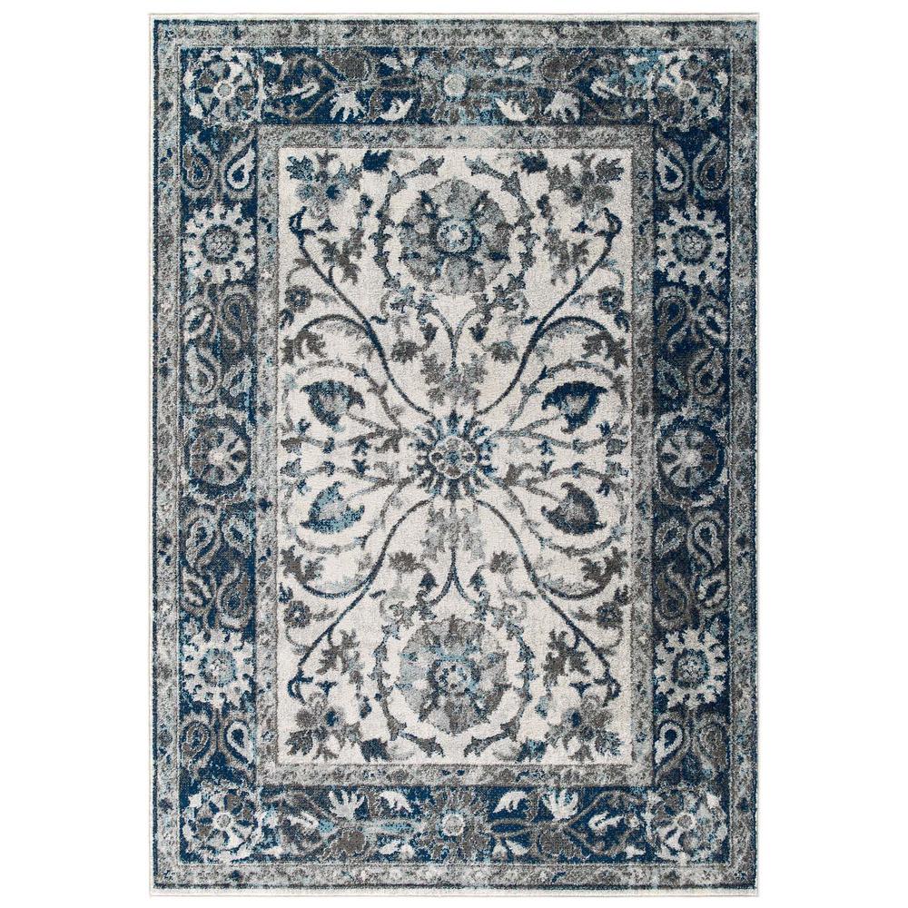 Entourage Samira Distressed Vintage Floral Persian Medallion 8x10 Area Rug - Ivory and Blue R-1174B-810. Picture 1