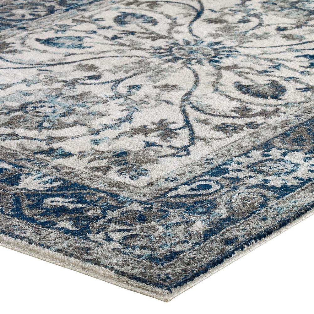 Entourage Samira Distressed Vintage Floral Persian Medallion 8x10 Area Rug - Ivory and Blue R-1174B-810. Picture 3