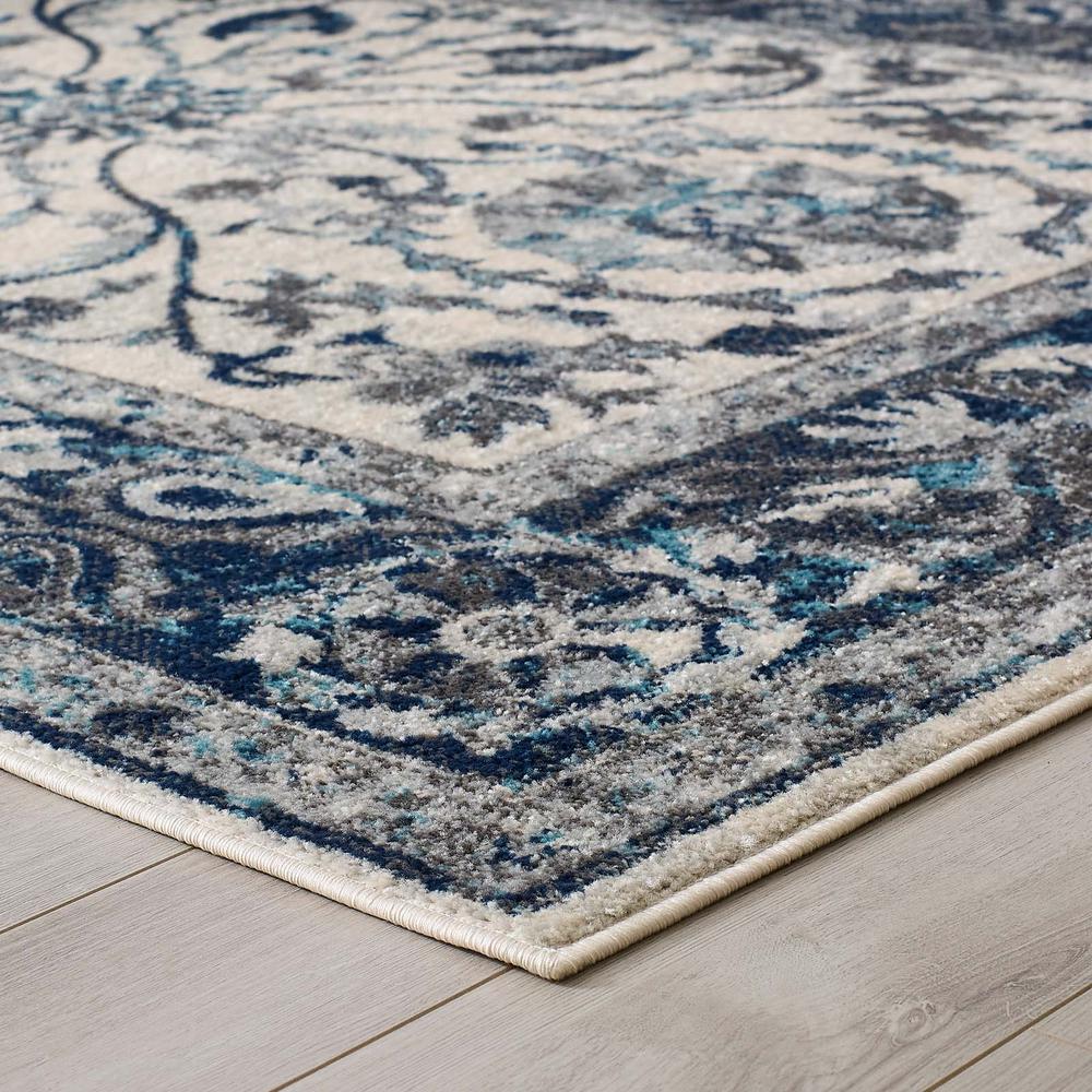 Entourage Samira Distressed Vintage Floral Persian Medallion 8x10 Area Rug - Ivory and Blue R-1174B-810. Picture 5