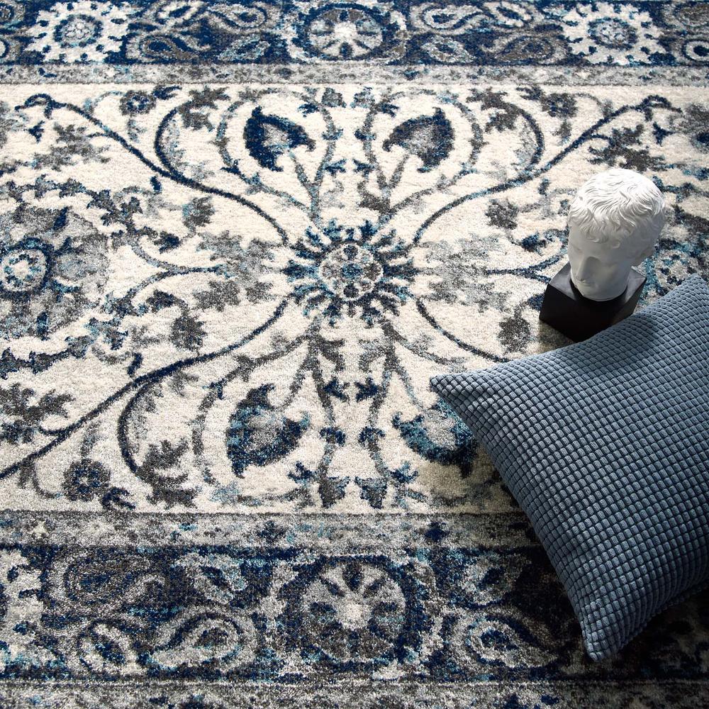 Entourage Samira Distressed Vintage Floral Persian Medallion 8x10 Area Rug - Ivory and Blue R-1174B-810. Picture 7