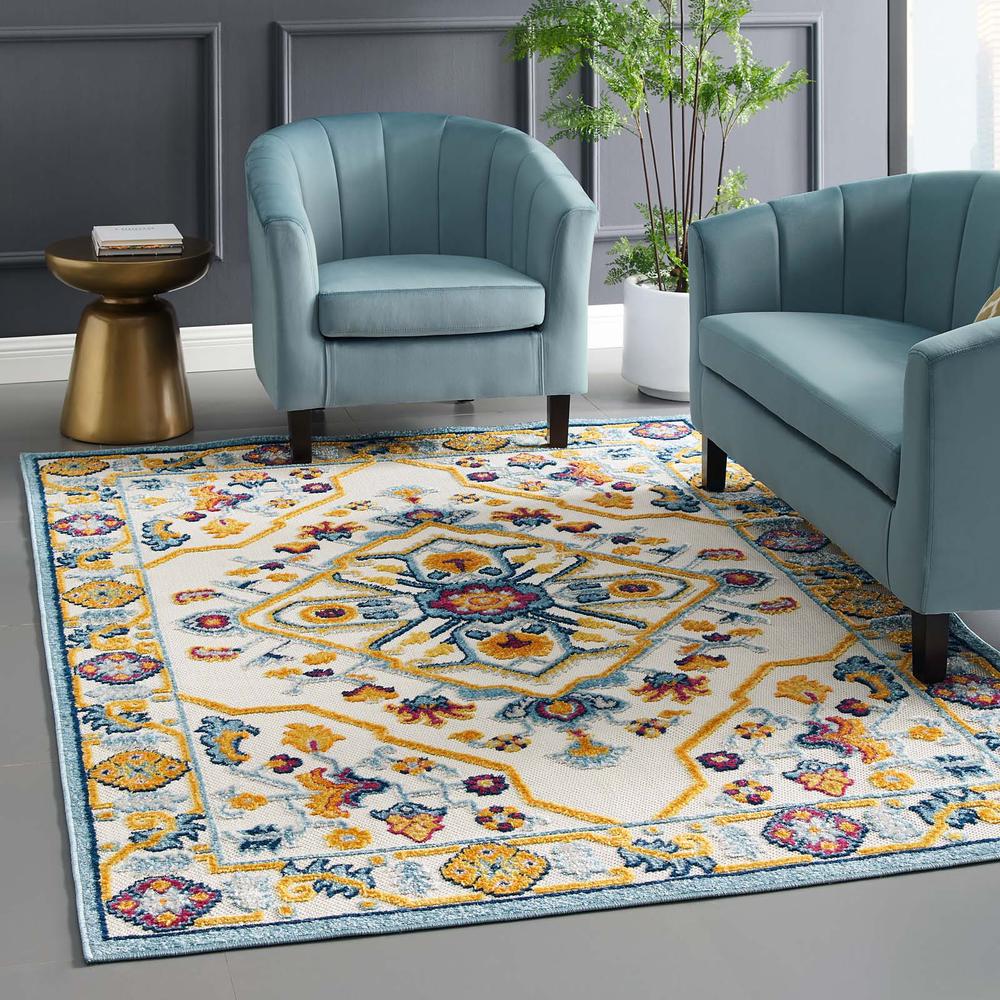 Reflect Freesia Distressed Floral Persian Medallion 5x8 Indoor and Outdoor Area Rug - Multicolored R-1184A-58. Picture 5