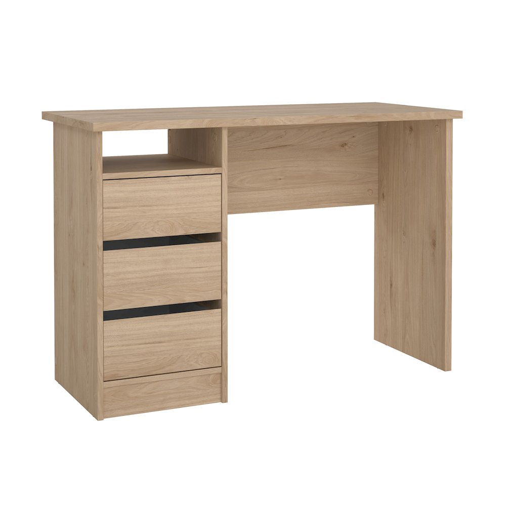 Wes Home Office Writing Desk with 3 Drawers and Open Shelf, Jackson Hickory. Picture 2