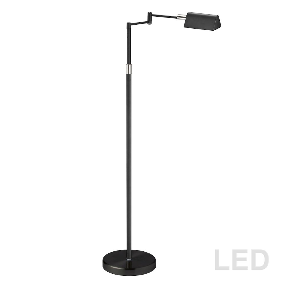 9W LED Swing Arm Floor Lamp, Black Finish. Picture 1