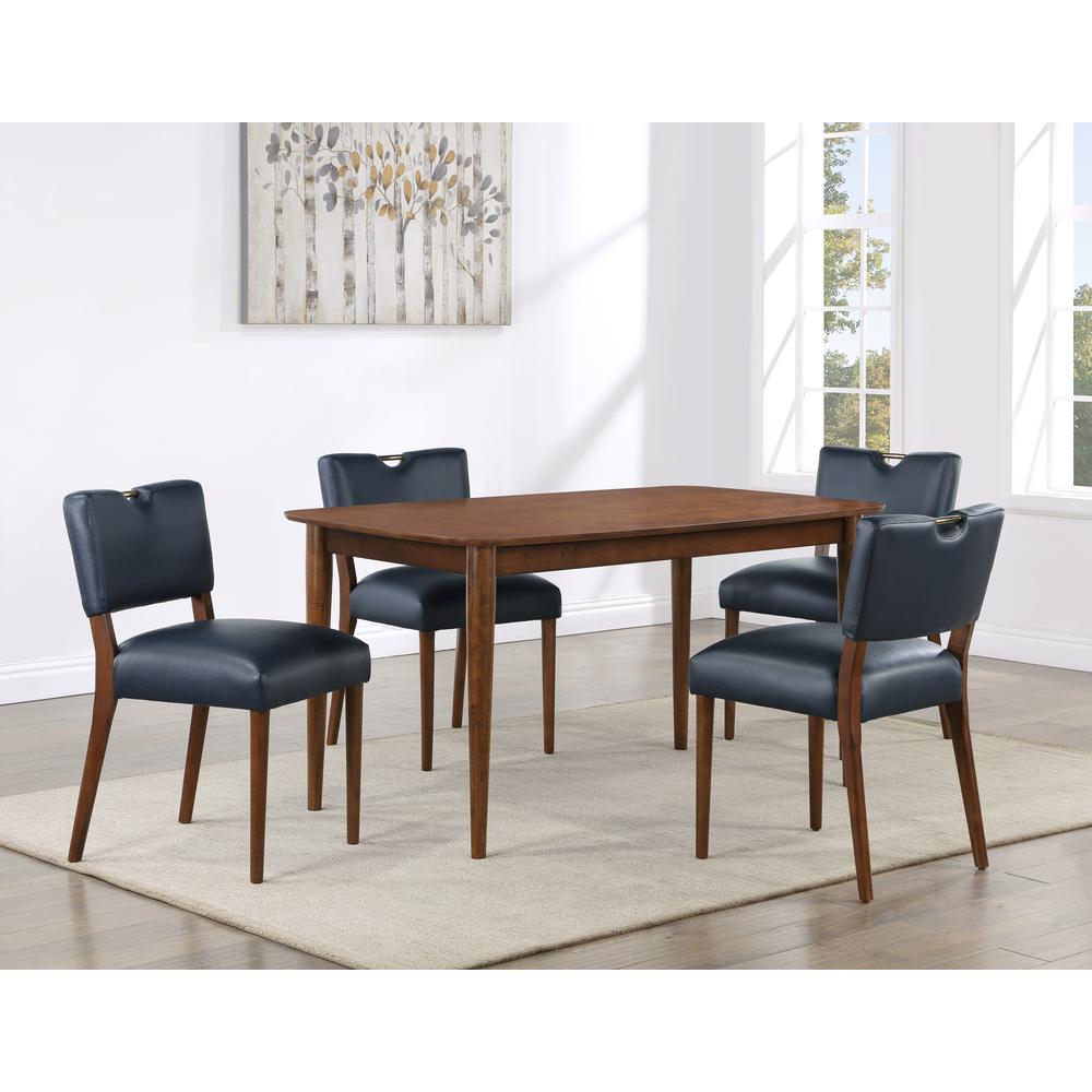 Bonito Midnight Blue Faux Leather 5PC Dining Set in Walnut Finish. Picture 1