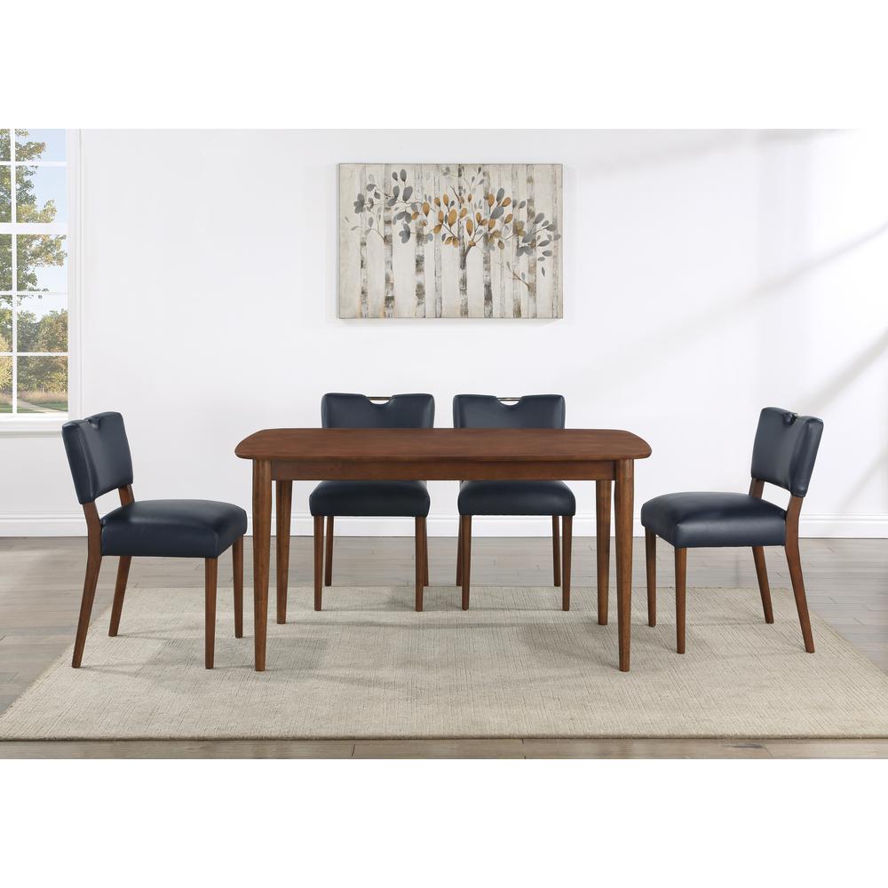 Bonito Midnight Blue Faux Leather 5PC Dining Set in Walnut Finish. Picture 12