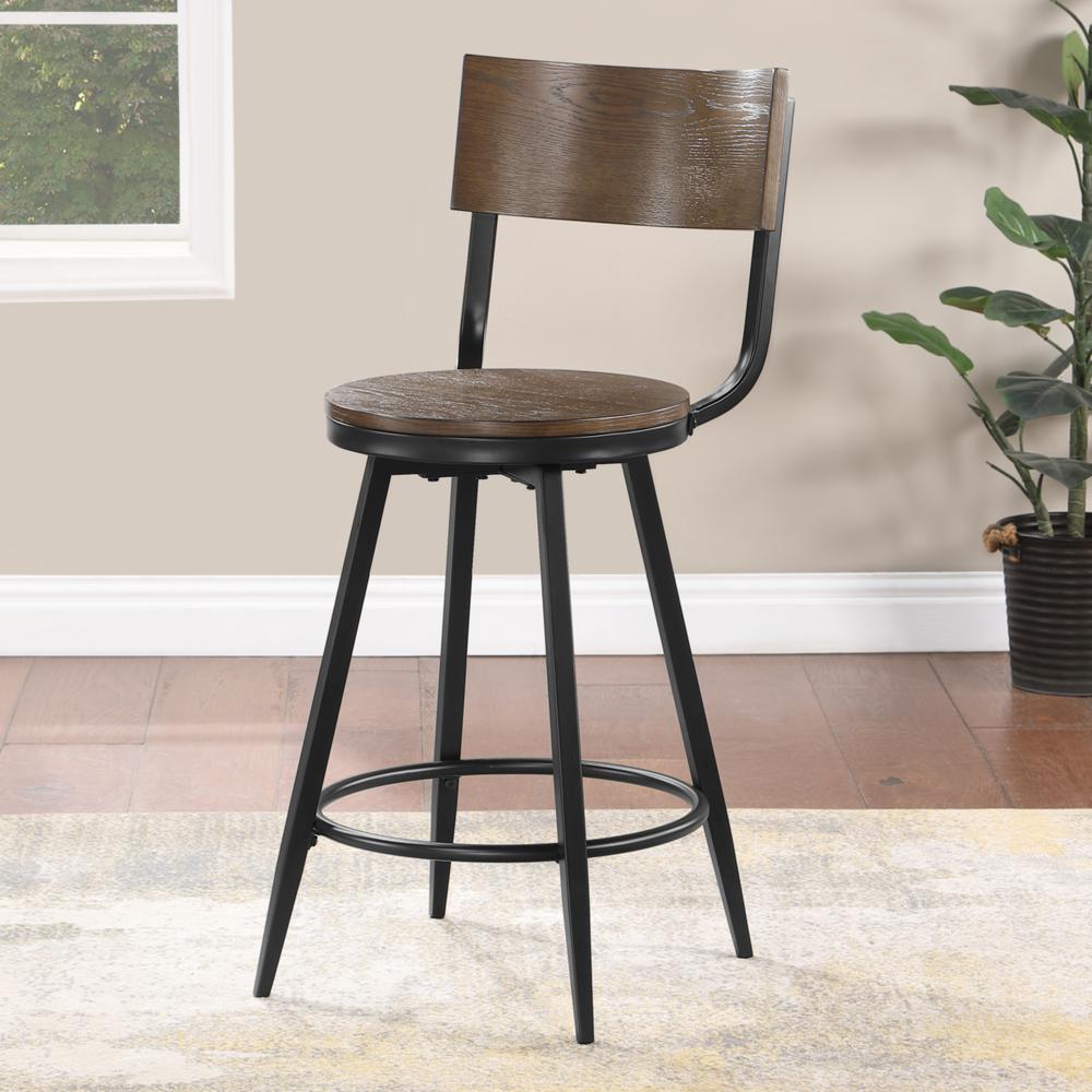 Dalia Brown Wood and Metal Swivel Stool. Picture 1