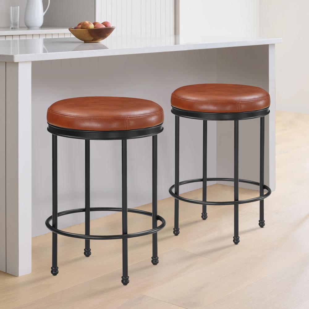Montecarlo Caramel Faux Leather and Metal Backless Counter Height Stool. Picture 8