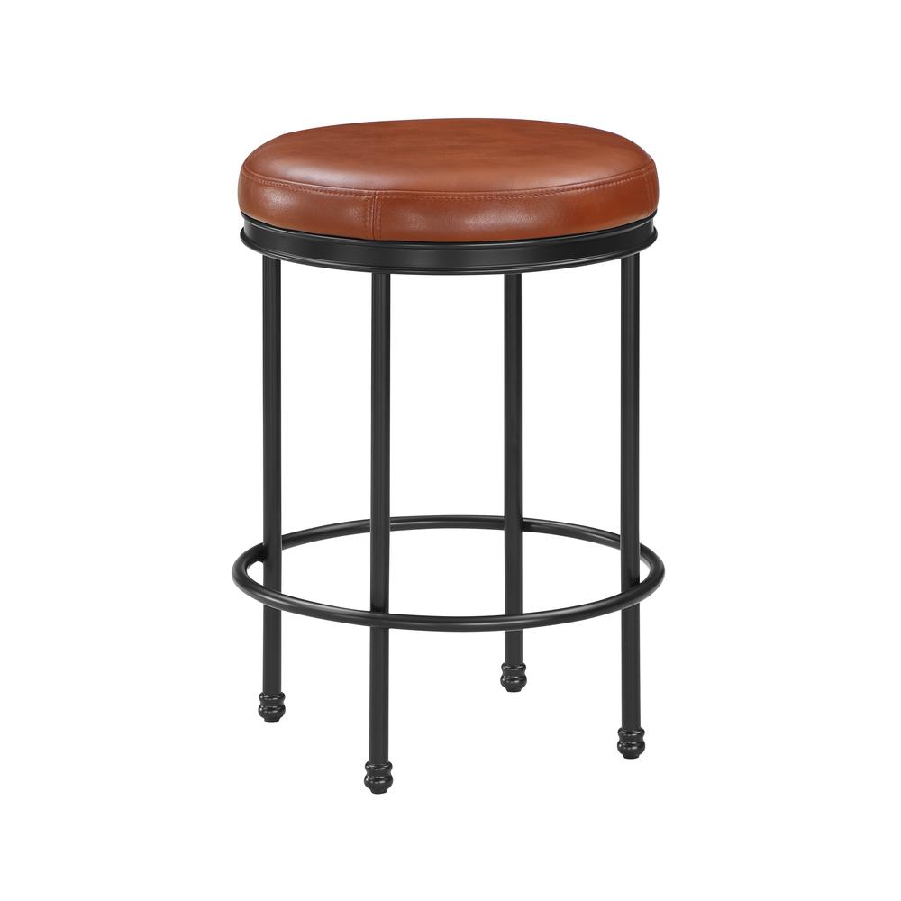 Montecarlo Caramel Faux Leather and Metal Backless Counter Height Stool. Picture 1