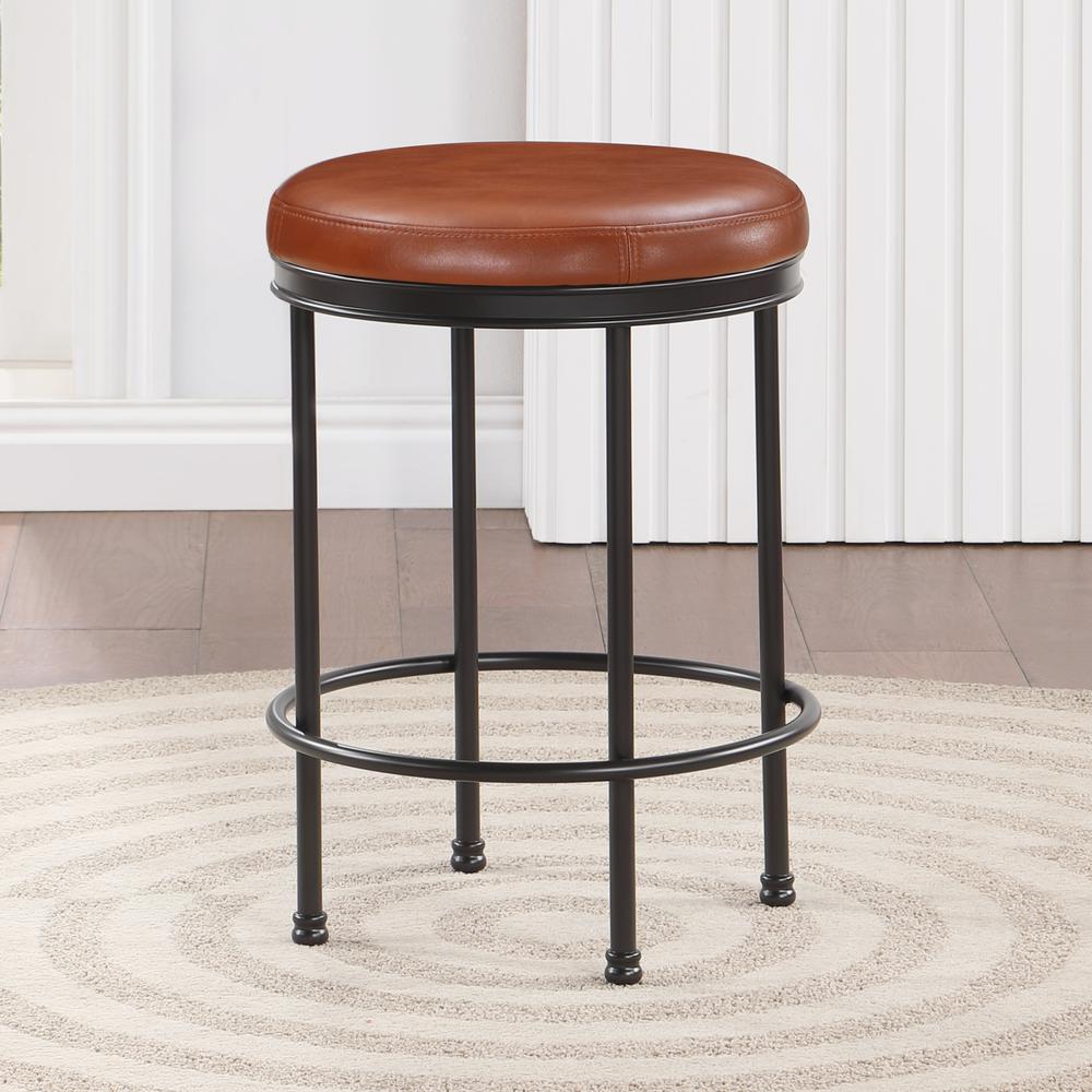 Montecarlo Caramel Faux Leather and Metal Backless Counter Height Stool. Picture 7