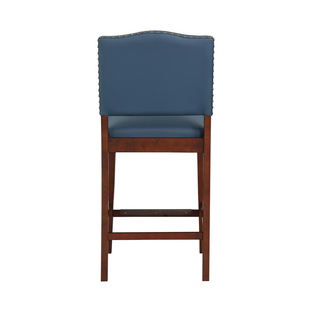 Denver Stationary Faux Leather Blue Counter Stool with Nail Heads. Picture 5