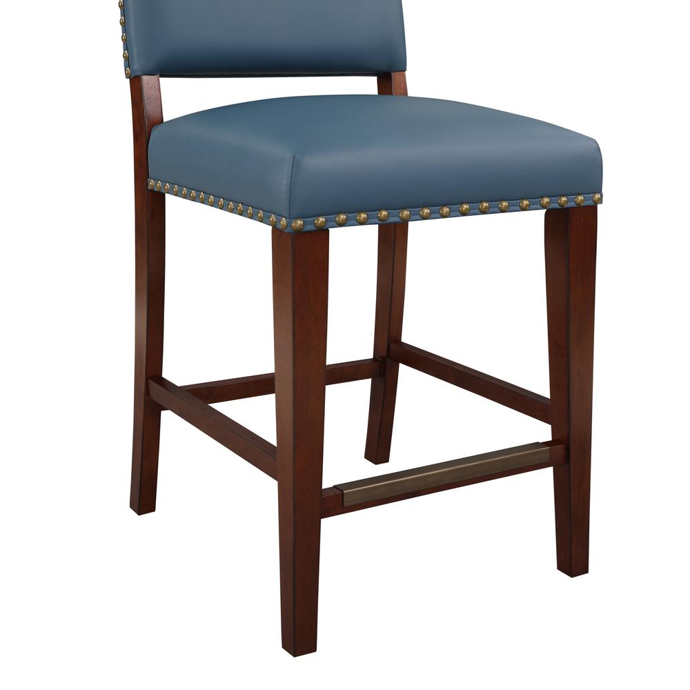 Denver Stationary Faux Leather Blue Counter Stool with Nail Heads. Picture 6
