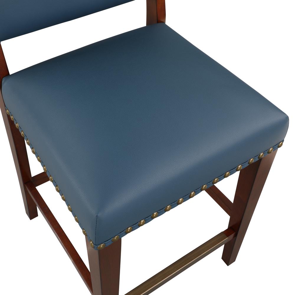 Denver Stationary Faux Leather Blue Counter Stool with Nail Heads. Picture 7