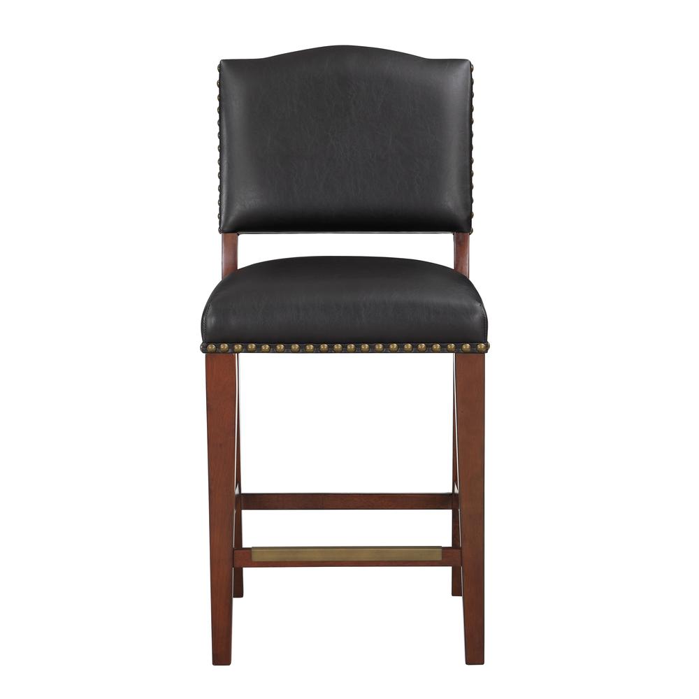 Denver Stationary Faux Leather Brown Counter Stool with Nail Heads. The main picture.