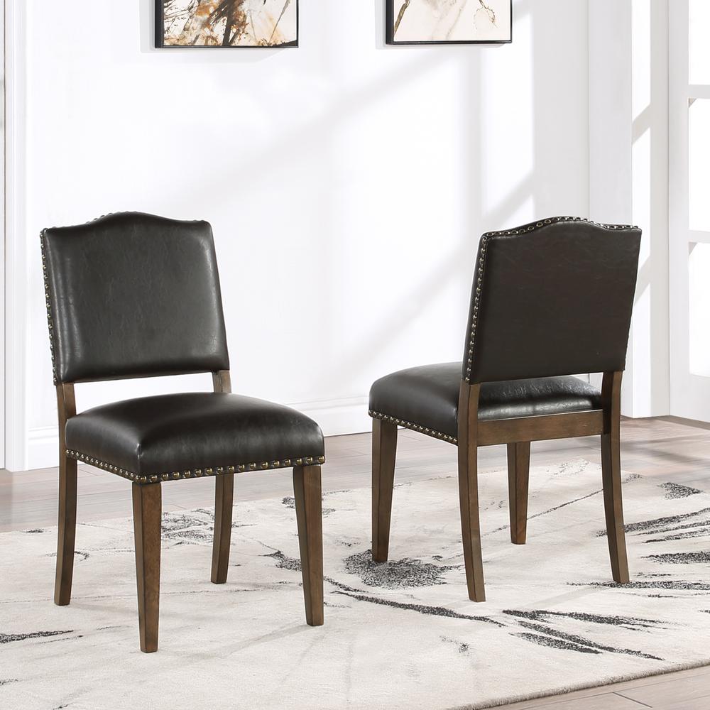 Denver Brown Faux Leather Dining Chair with Nail Heads - Set of 2. Picture 16