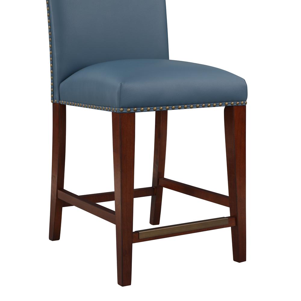 Bristol Stationary Blue Faux Leather Counter Stool with Nail Heads. Picture 10