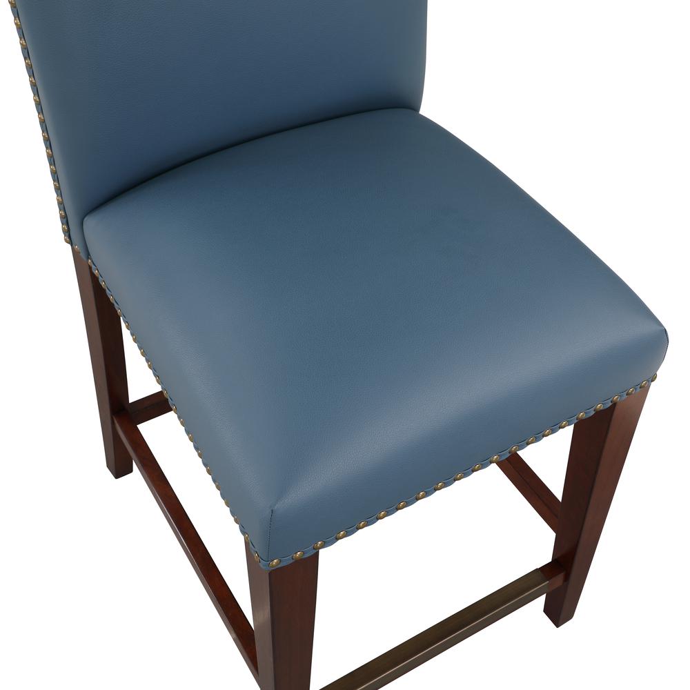 Bristol Stationary Blue Faux Leather Counter Stool with Nail Heads. Picture 2