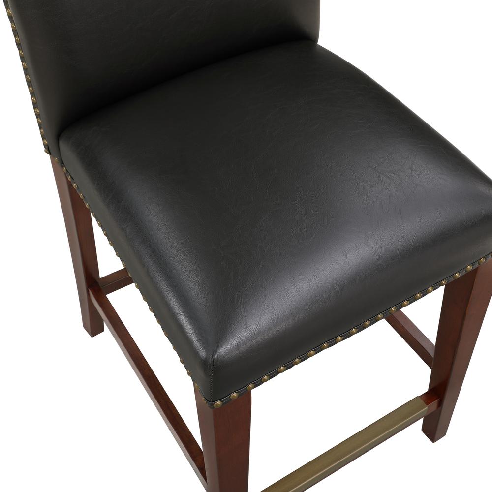 Bristol Stationary Brown Faux Leather Counter Stool with Nail Heads. Picture 2
