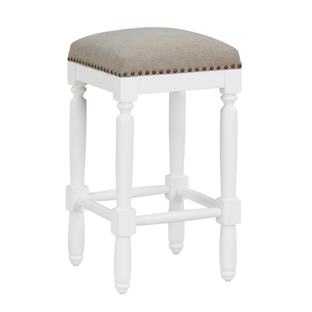 Farmington White Turned Leg Counter Stool with Taupe Upholstered Seat. Picture 1