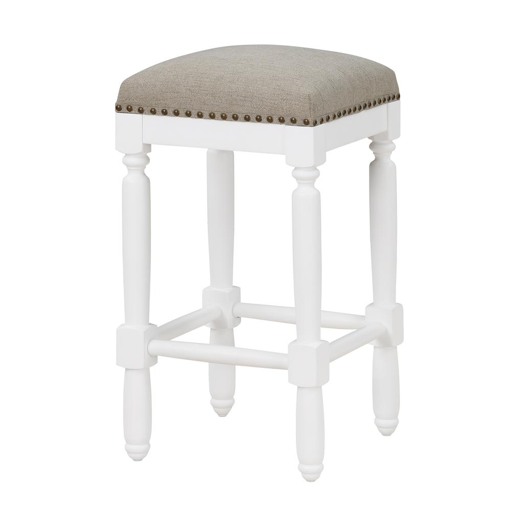 Farmington White Turned Leg Counter Stool with Taupe Upholstered Seat. Picture 2