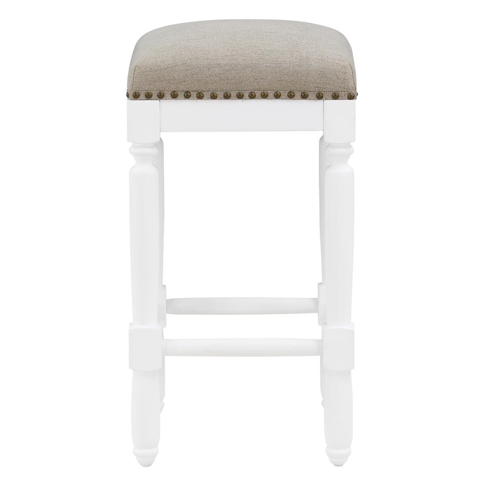 Farmington White Turned Leg Counter Stool with Taupe Upholstered Seat. Picture 3