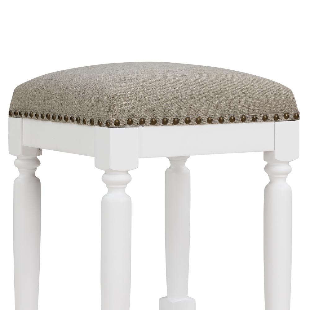Farmington White Turned Leg Counter Stool with Taupe Upholstered Seat. Picture 4