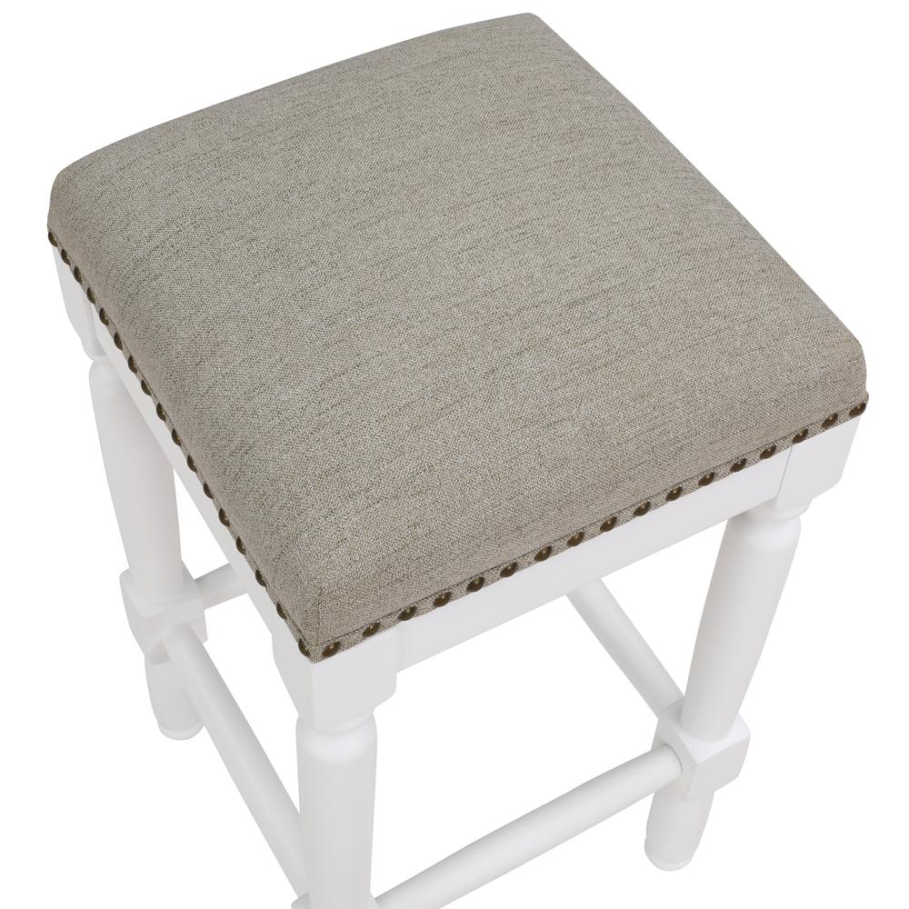 Farmington White Turned Leg Counter Stool with Taupe Upholstered Seat. Picture 5
