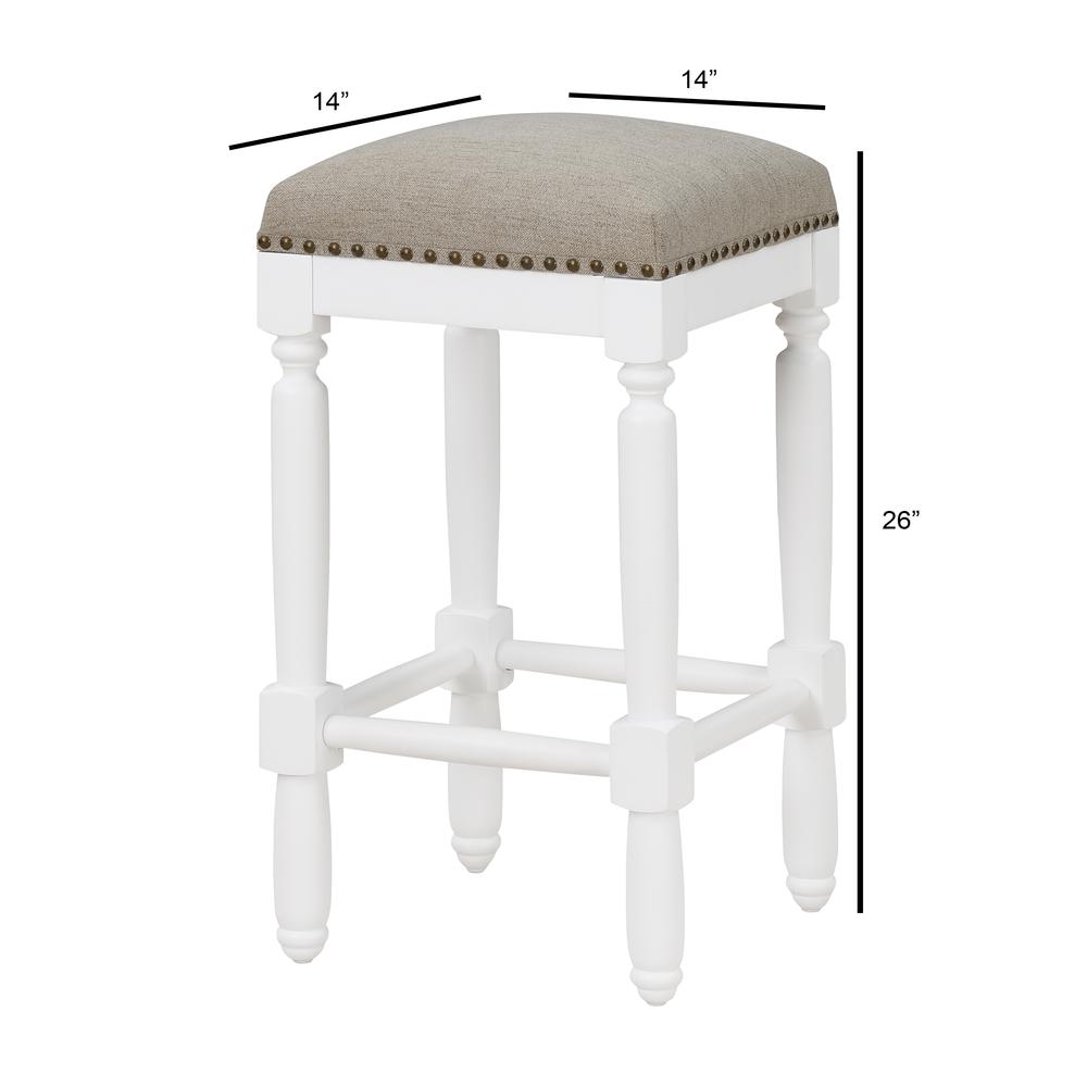 Farmington White Turned Leg Counter Stool with Taupe Upholstered Seat. Picture 6