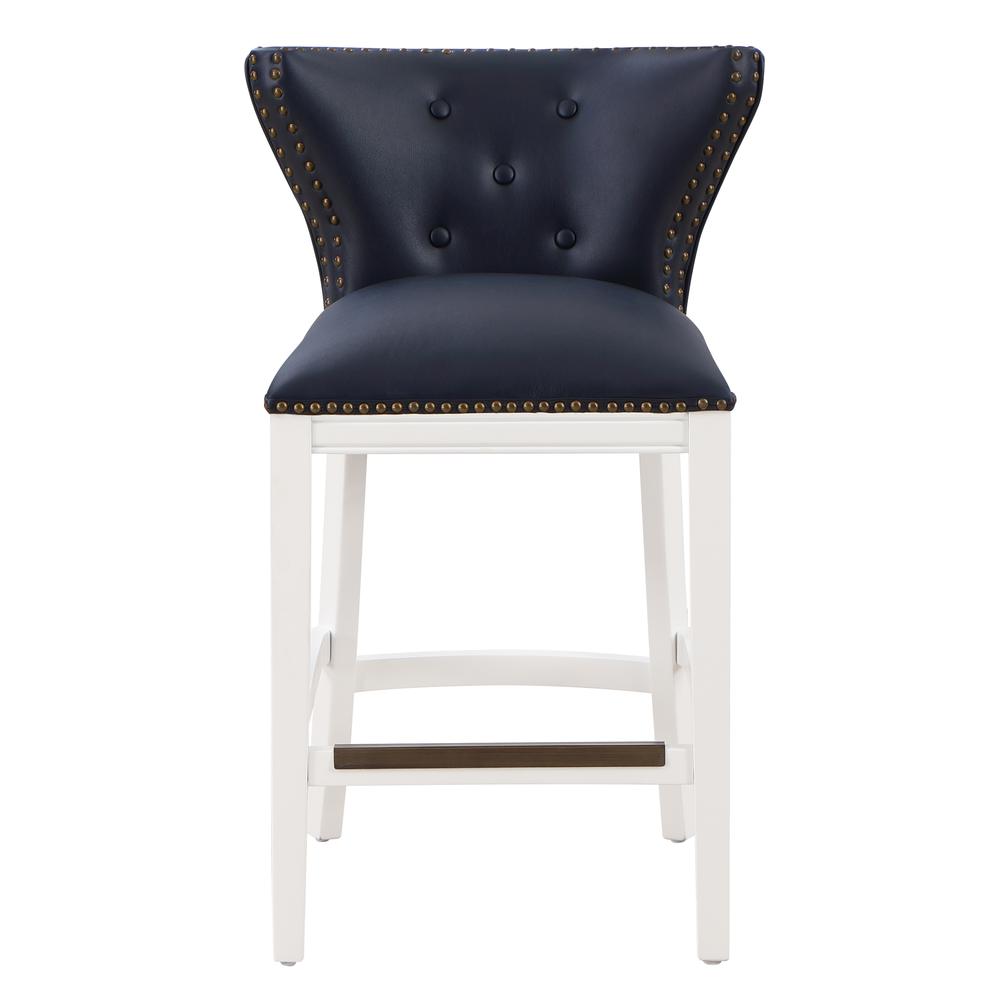 Marco Midnight Blue Faux Leather and White Wood Counter Stool. Picture 3