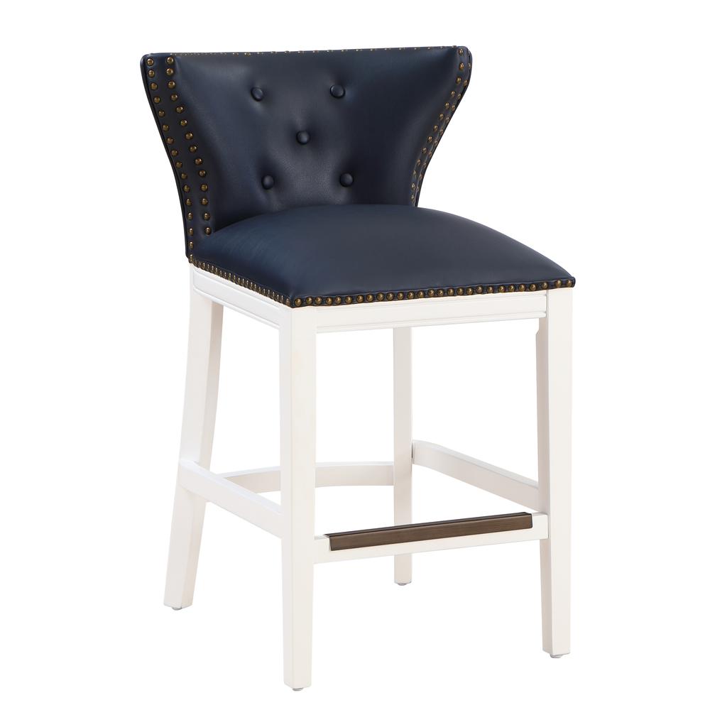 Marco Midnight Blue Faux Leather and White Wood Counter Stool. Picture 1