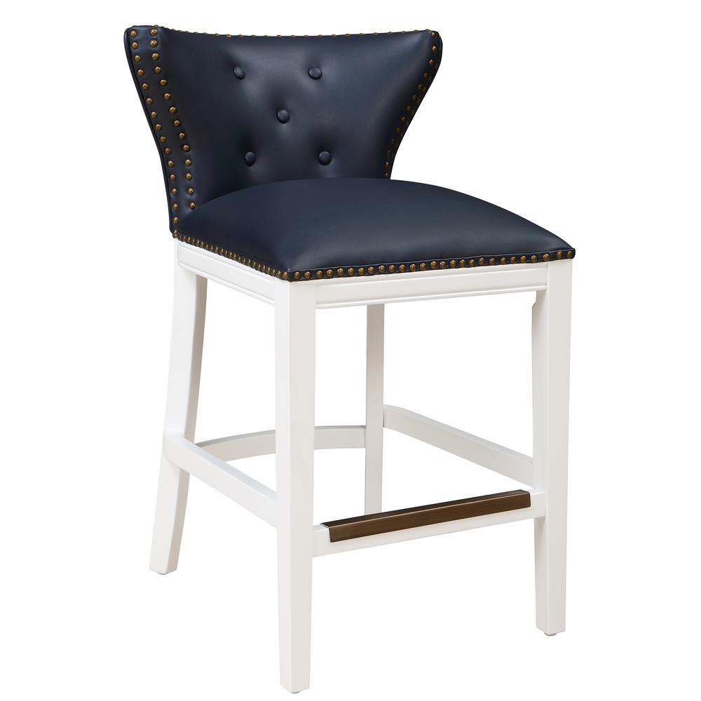 Marco Midnight Blue Faux Leather and White Wood Counter Stool. Picture 4