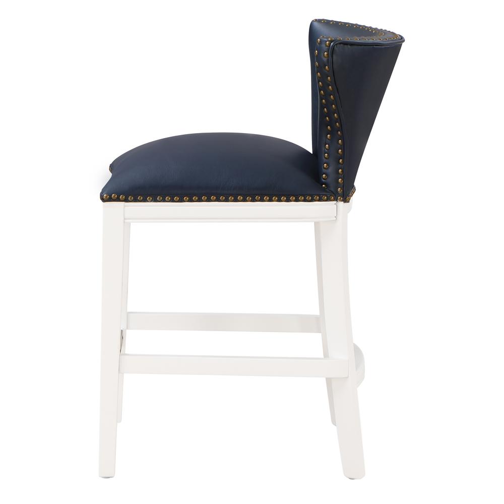 Marco Midnight Blue Faux Leather and White Wood Counter Stool. Picture 2